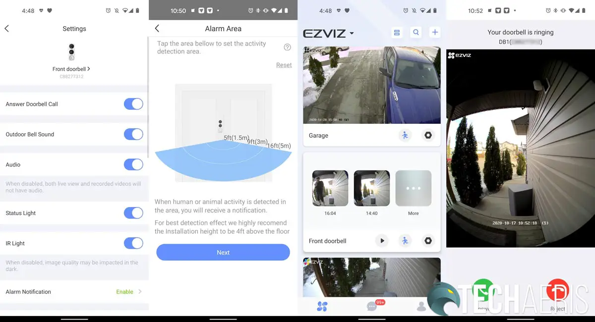 Sample screenshots from the EZVIZ Android app